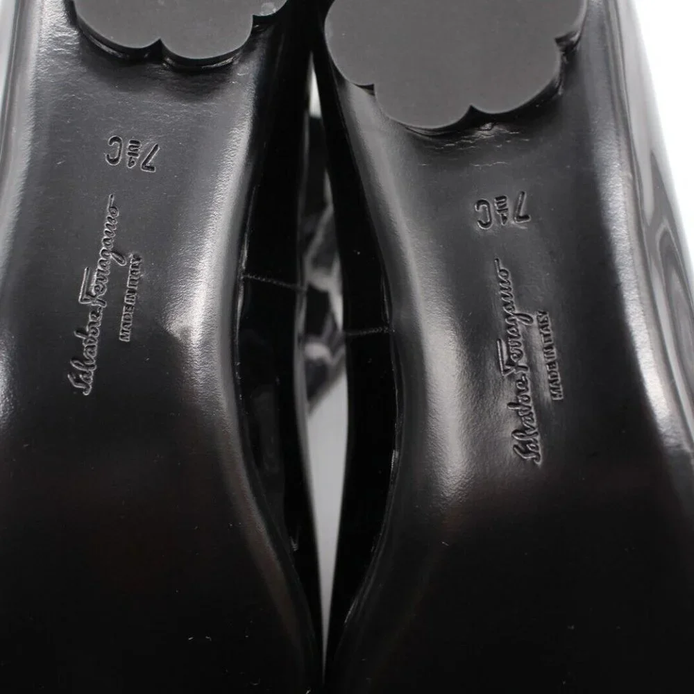 Salvatore Ferragamo Cefalu Black Patent Leather Ballet Foulard Bow Flats $695